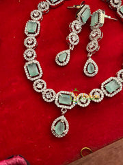 Pastel Green American Diamond Neckpiece with Tear Drop Pendant-g3234