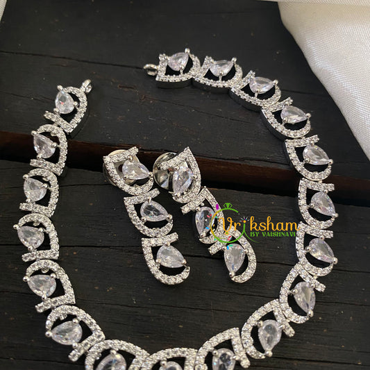 White Tone American Diamond Choker Short Neckpiece -G6559