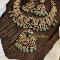 Green Victorian Diamond Short Neckpiece -Pastel Green Bead-VV1188