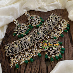 Green Bead Victorian Diamond High Neck Choker-VV1195