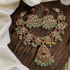 Red Victorian Diamond Short Neckpiece-Pastel Green Bead-VV1206