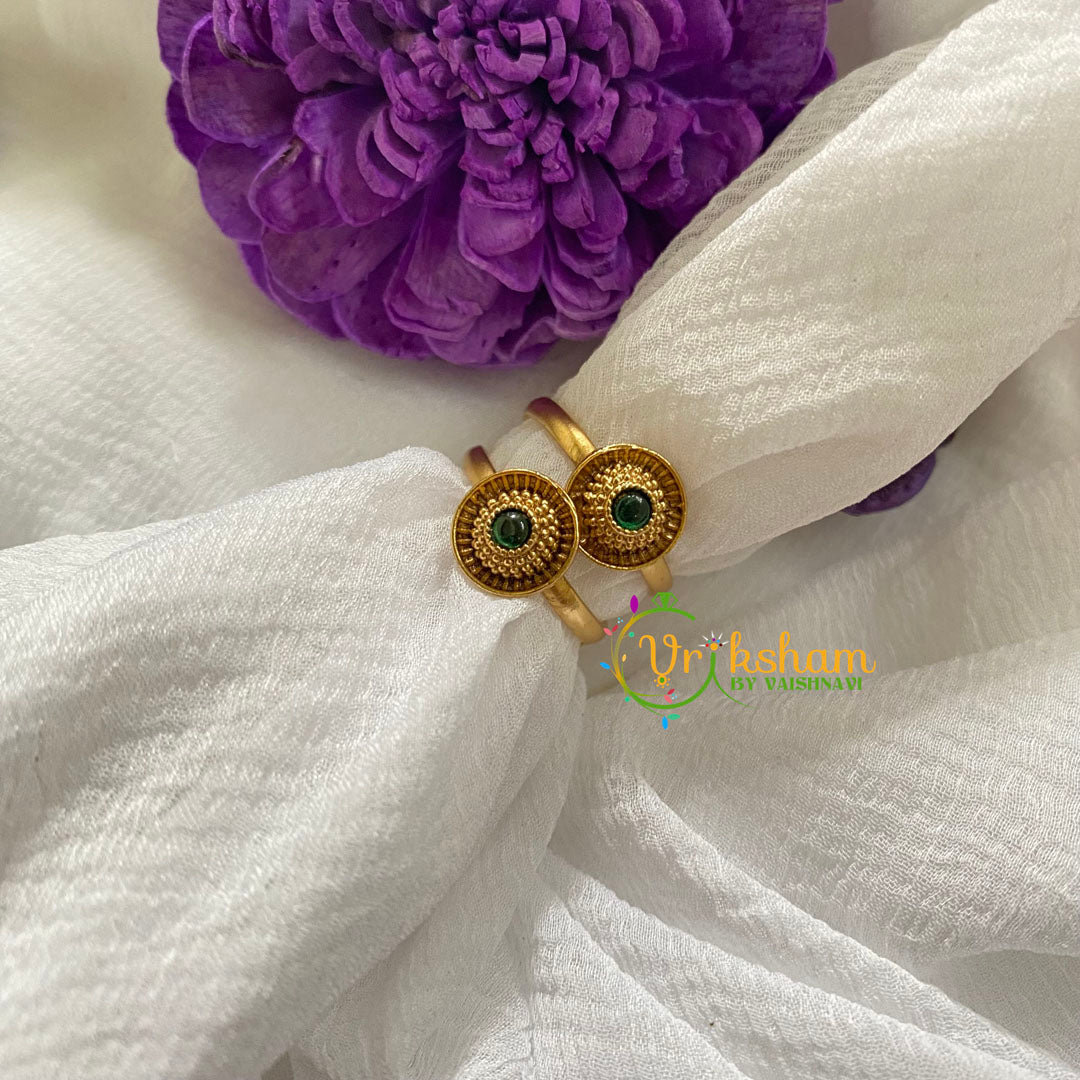 Premium AD Stone Toe Rings -Amaranthus Flower-Green-G7561