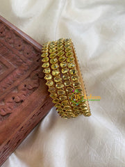 Thin Silk Thread Kundan Bangle -Glossy Yellow -G6118