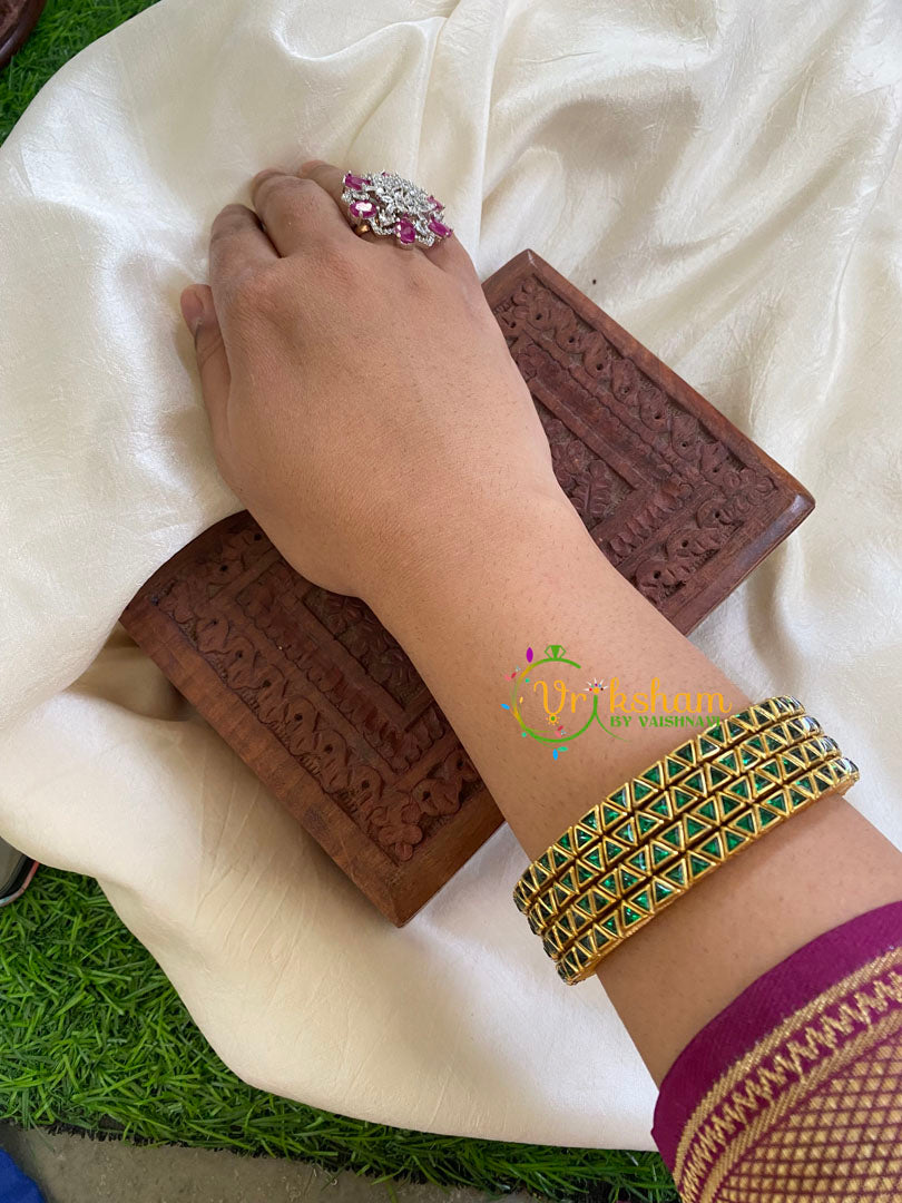 Thin Silk Thread Kundan Bangle -Dark Green-Dice-G6120