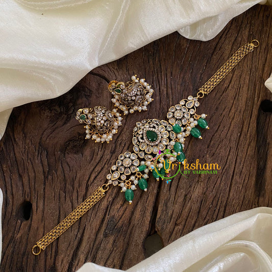 Green Victorian Diamond High Neck Choker-VV1246