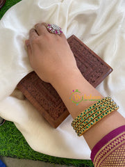 Thin Silk Thread Kundan Bangle -Dark Green-Dice-G6120