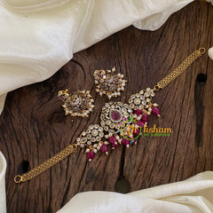 Red Victorian Diamond High Neck Choker-VV1197