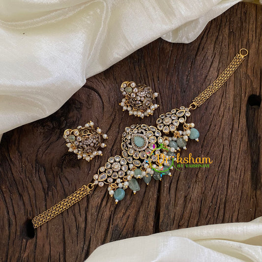 Pastel Green Victorian Diamond High Neck Choker-VV1199