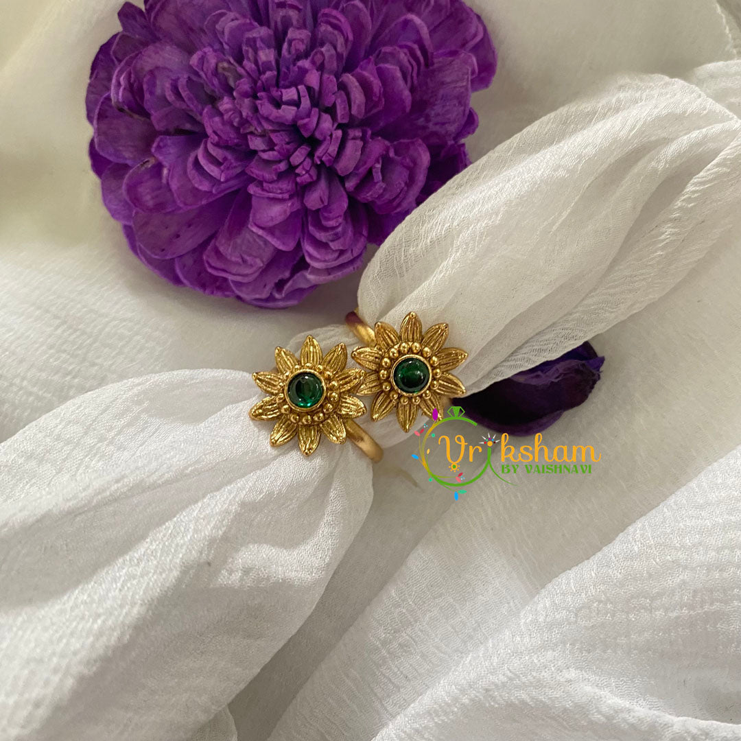 Premium AD Stone Toe Rings -Sunflower -Green -G7535