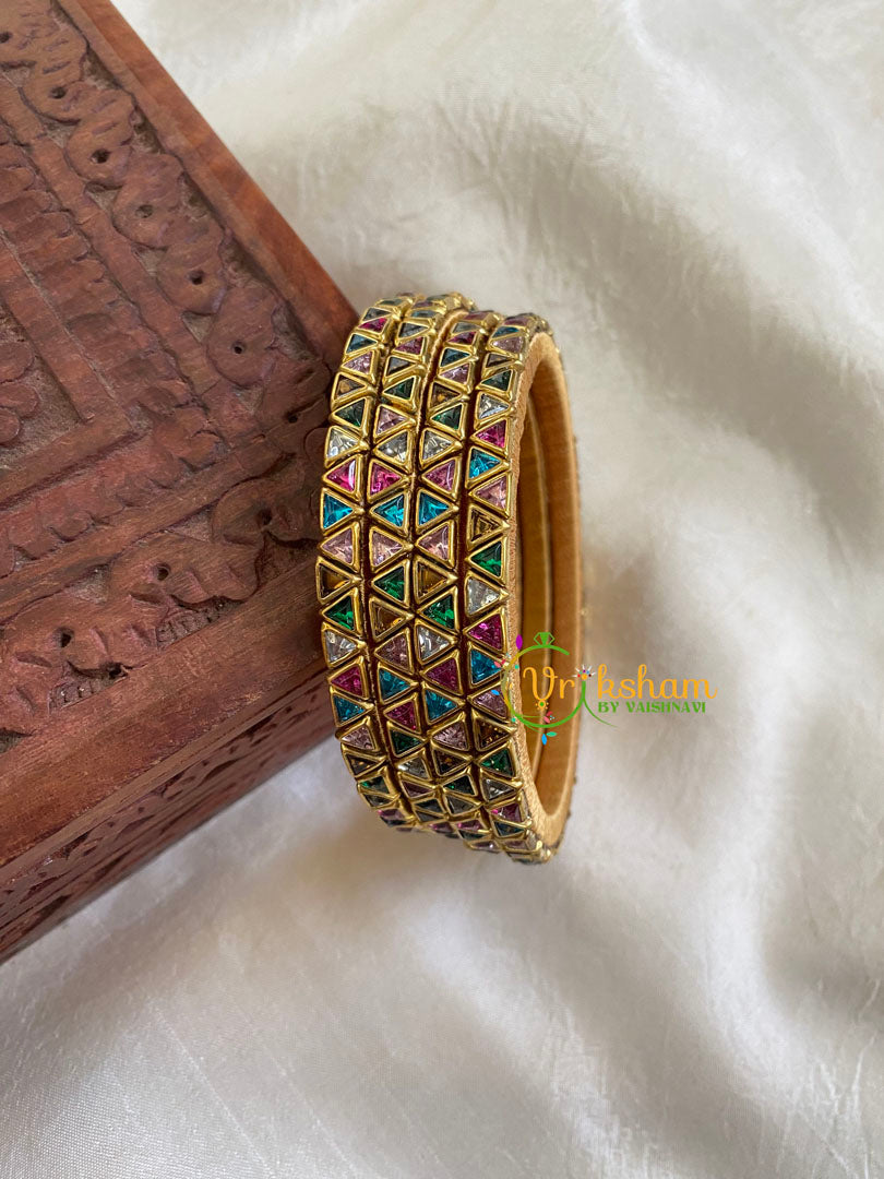 Thin Silk Thread Kundan Bangle -Multicolor- Triangles -G6133