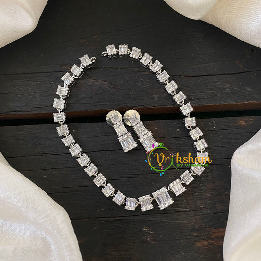 White Tone American Diamond Choker Short Neckpiece -G6597