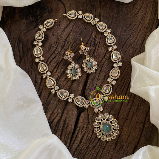 Pastel Green Victorian Diamond Short Neckpiece -VV1193