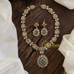 Pastel Green Victorian Diamond Short Neckpiece -VV1193