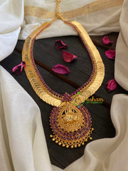 Gold Lakshmi Kaasumala Haram with Lakshmi Pendant-Red-G3179