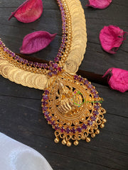 Gold Lakshmi Kaasumala Neckpiece -Lakshmi Pendant-Red-G3180