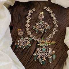 Pastel Green Bead Victorian Diamond Short Neckpiece -VV1192