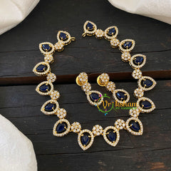 Gold Tone American Diamond Choker Short Neckpiece-Dark Blue -G6595