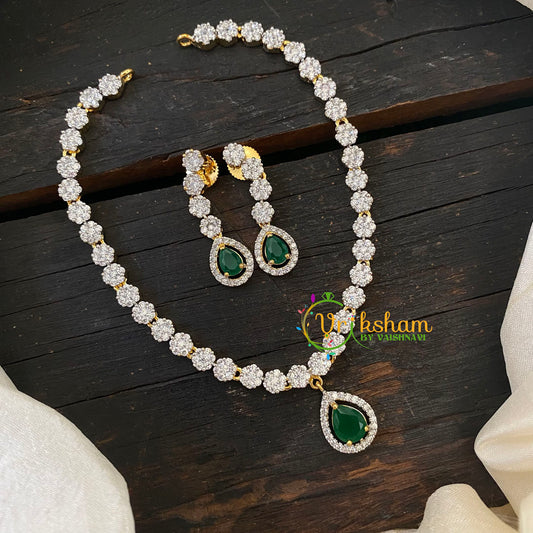 Gold Tone American Diamond Short Neckpiece-Green -G6594