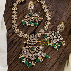 Green Bead Victorian Diamond Short Neckpiece -VV1191