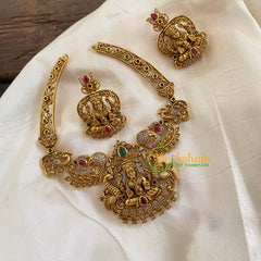 Gold Look Alike Lakshmi Pendant Short Neckpiece-G7761