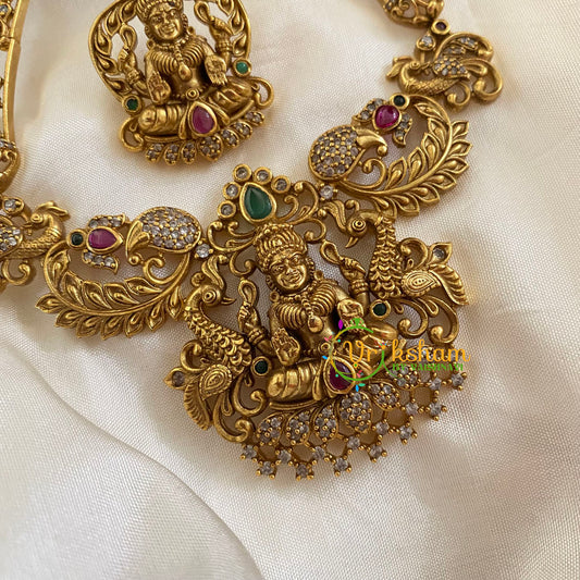 Gold Look Alike Lakshmi Pendant Short Neckpiece-G7761