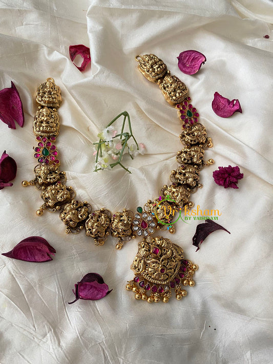 Antique Gold Look Alike Lakshmi Neckpiece-Peacock Lakshmi-G4321