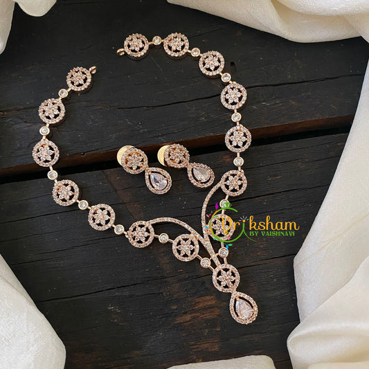 Rose Gold American Diamond Short Neckpiece -G6586