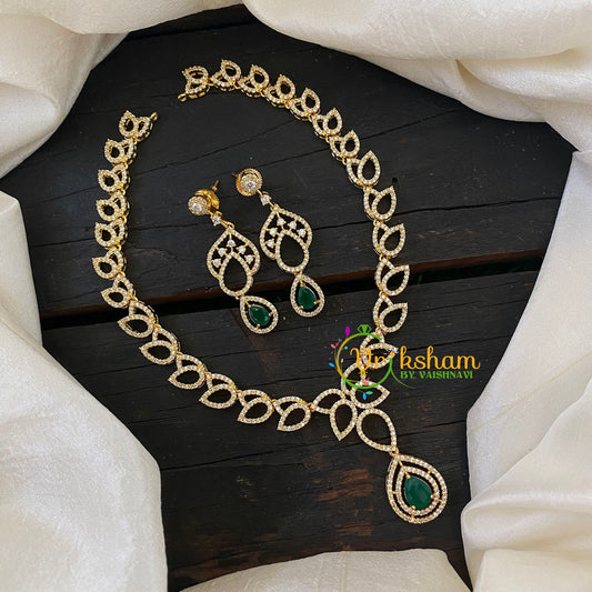 Gold Tone American Diamond Short Neckpiece-Green-G6585