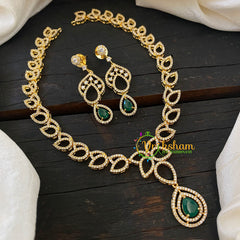 Gold Tone American Diamond Short Neckpiece-Green-G6585