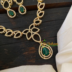 Gold Tone American Diamond Short Neckpiece-Green-G6585