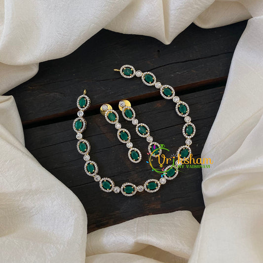 Gold Tone American Diamond Choker Short Neckpiece-Green -G6583