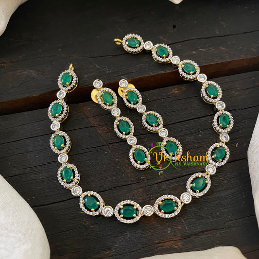 Gold Tone American Diamond Choker Short Neckpiece-Green -G6583