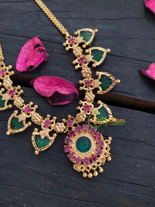 Gold Look Alike Palakka Neckpiece- 9 pendant-G3177