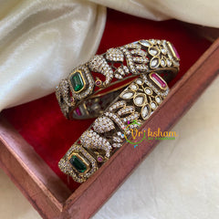 Pink Green Victorian Diamond Bangles-VV1162