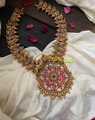 Gold Look Alike Maanga Neckpiece -Precious Kemp Pendant Haram-G4330