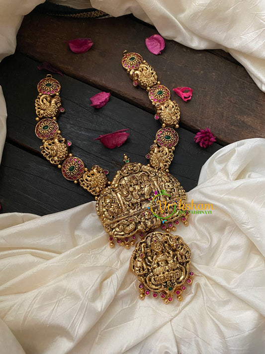 Antique Gold Temple Neckpiece- Shiva Parvathy Neckpiece-G4329