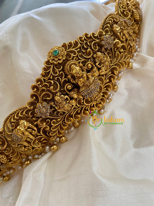 Premium Gold look alike AD Stone Lakshmi hip belt -G5444