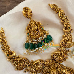 Gold Look Alike Lakshmi Pendant Short Neckpiece-Green bead-G7764