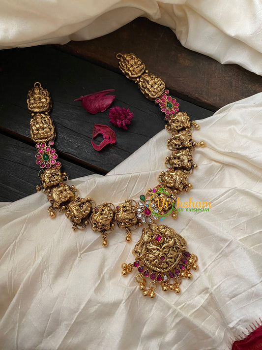 Antique Gold Look Alike Lakshmi Neckpiece-Peacock Lakshmi-G4321