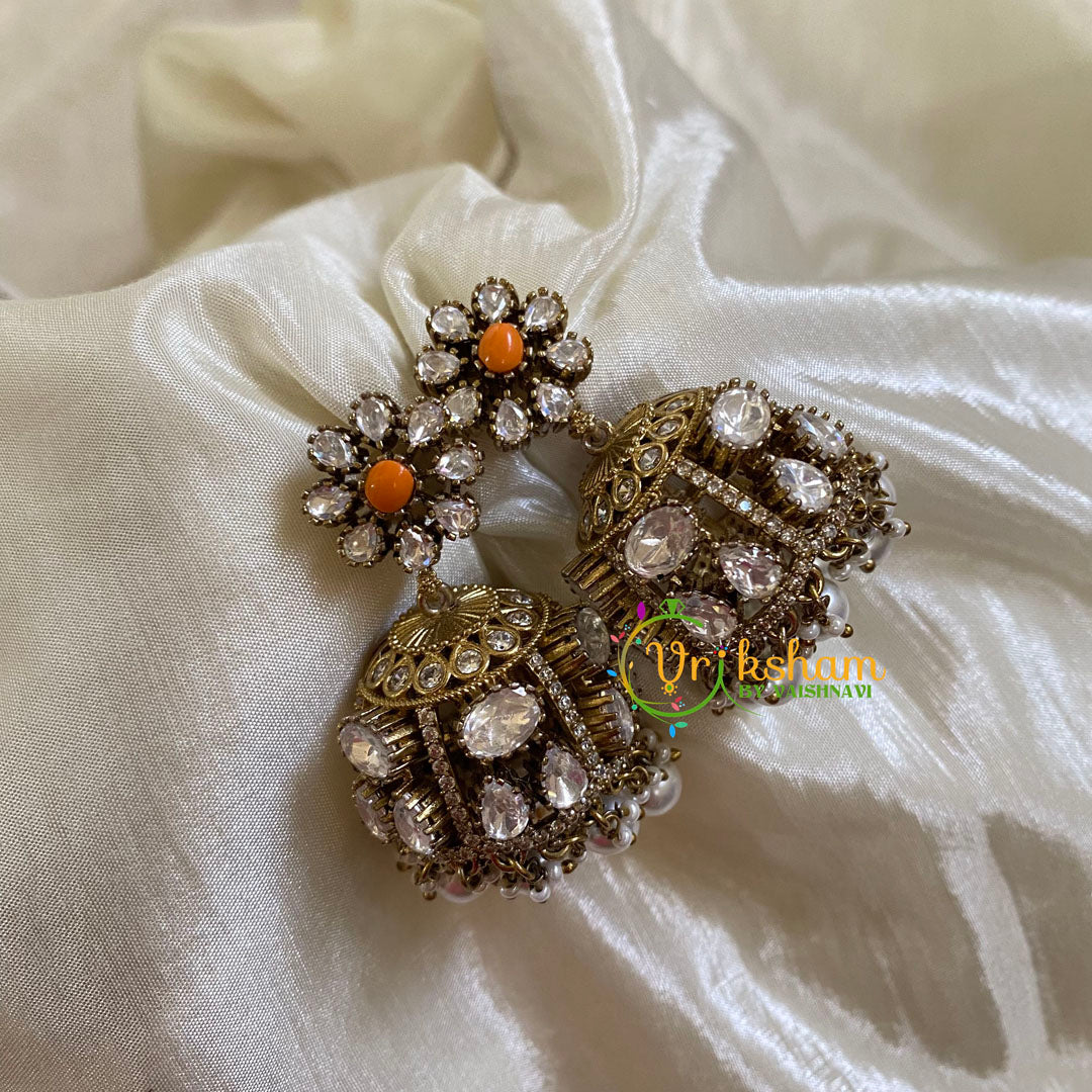 Orange Victorian Diamond Jhumkas-VV1173