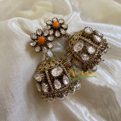 Orange Victorian Diamond Jhumkas-VV1173