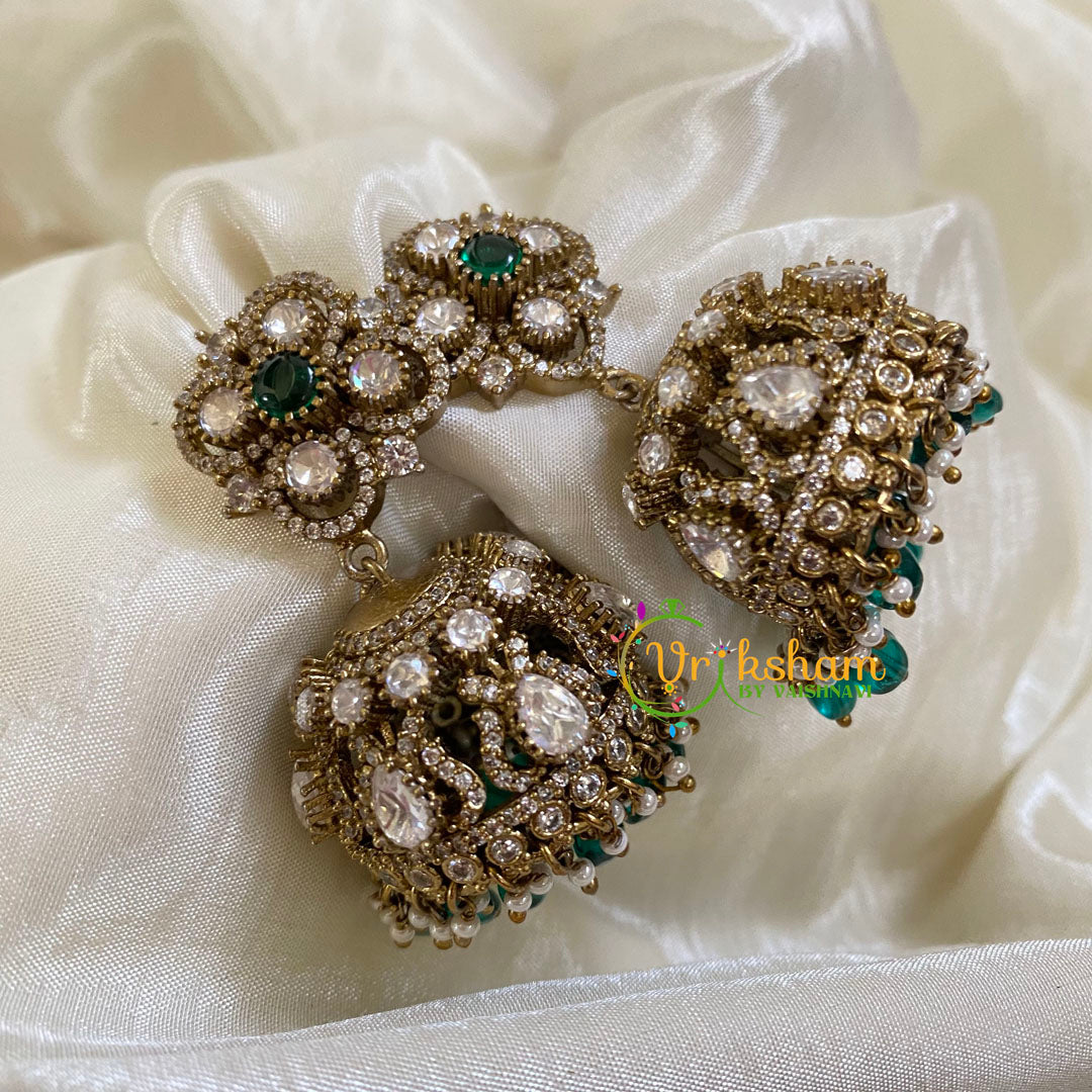 Green Victorian Diamond Jhumkas-VV1172