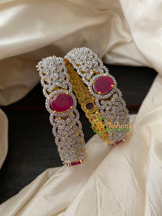 Premium Gold American Diamond Bangles-Pink-G4109