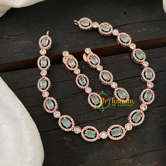 Rose Gold American Diamond Choker Short Neckpiece-Pastel Green-G6575