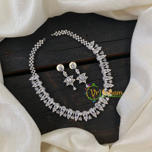 White Tone American Diamond Choker Short Neckpiece -G6573