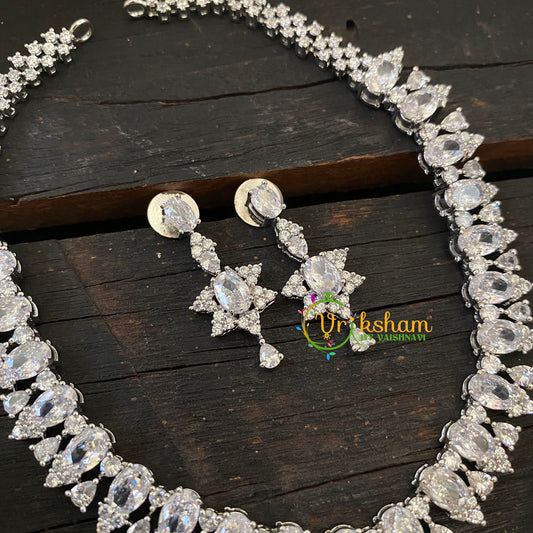 White Tone American Diamond Choker Short Neckpiece -G6573