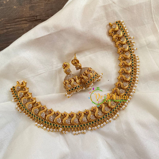 Premium Gold Swan Choker Short Neckpiece -White Green-G7821