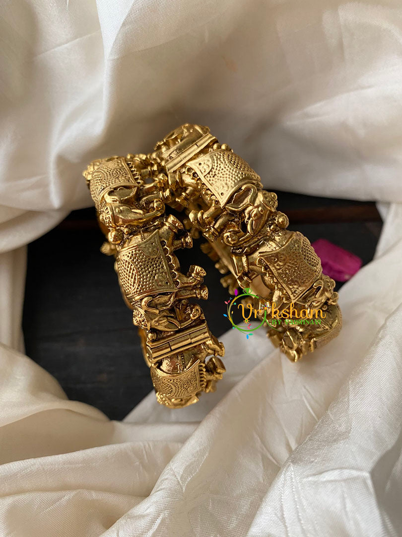 Antique Gold Temple Bangle-Elephant-Screw Type-G4100