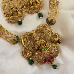 Premium Lakshmi Pendant Short Neckpiece-Green Bead-G7779