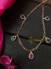 Gold Daily Wear AD Stone Pendant Chain-Pear-Colors- G4180